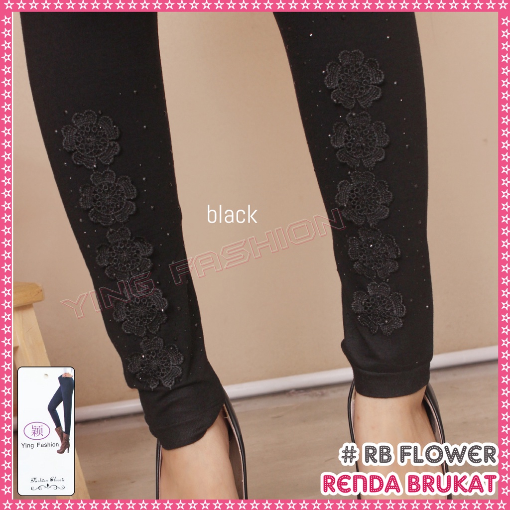 Legging Brukat Kaki Wanita RB FLower / Legging brukat bunga wanita / legging brukat renda wanita import