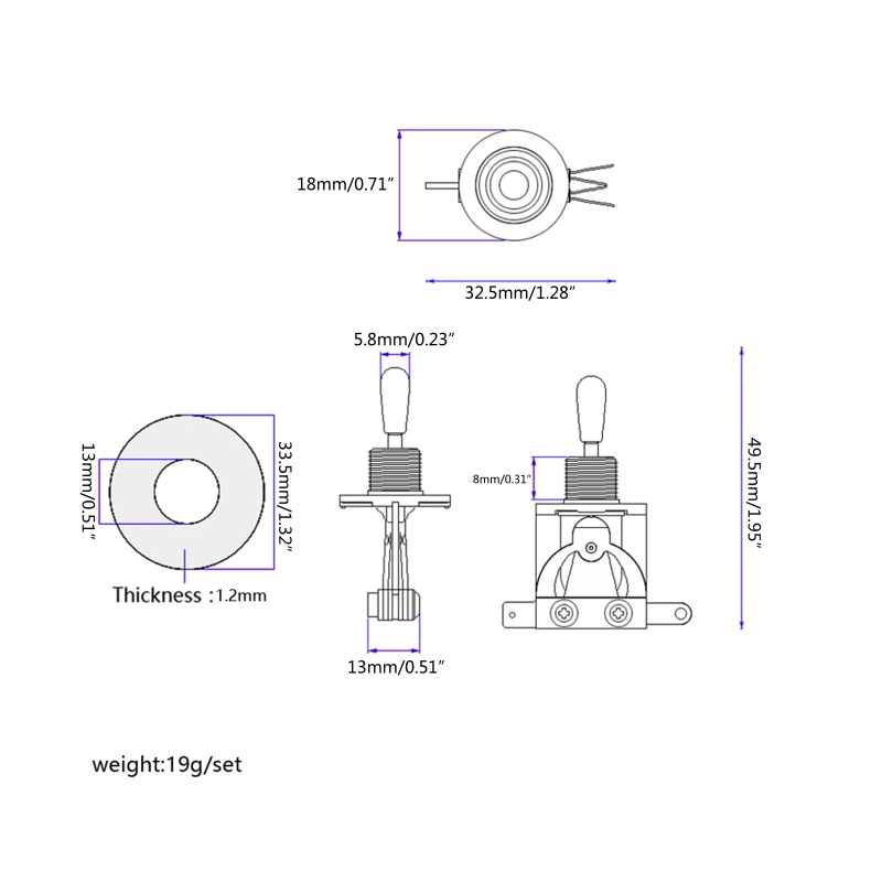 Toggle Switch 3 Arah Tahan Lama Warna Hitam Untuk Gitar Elektrik