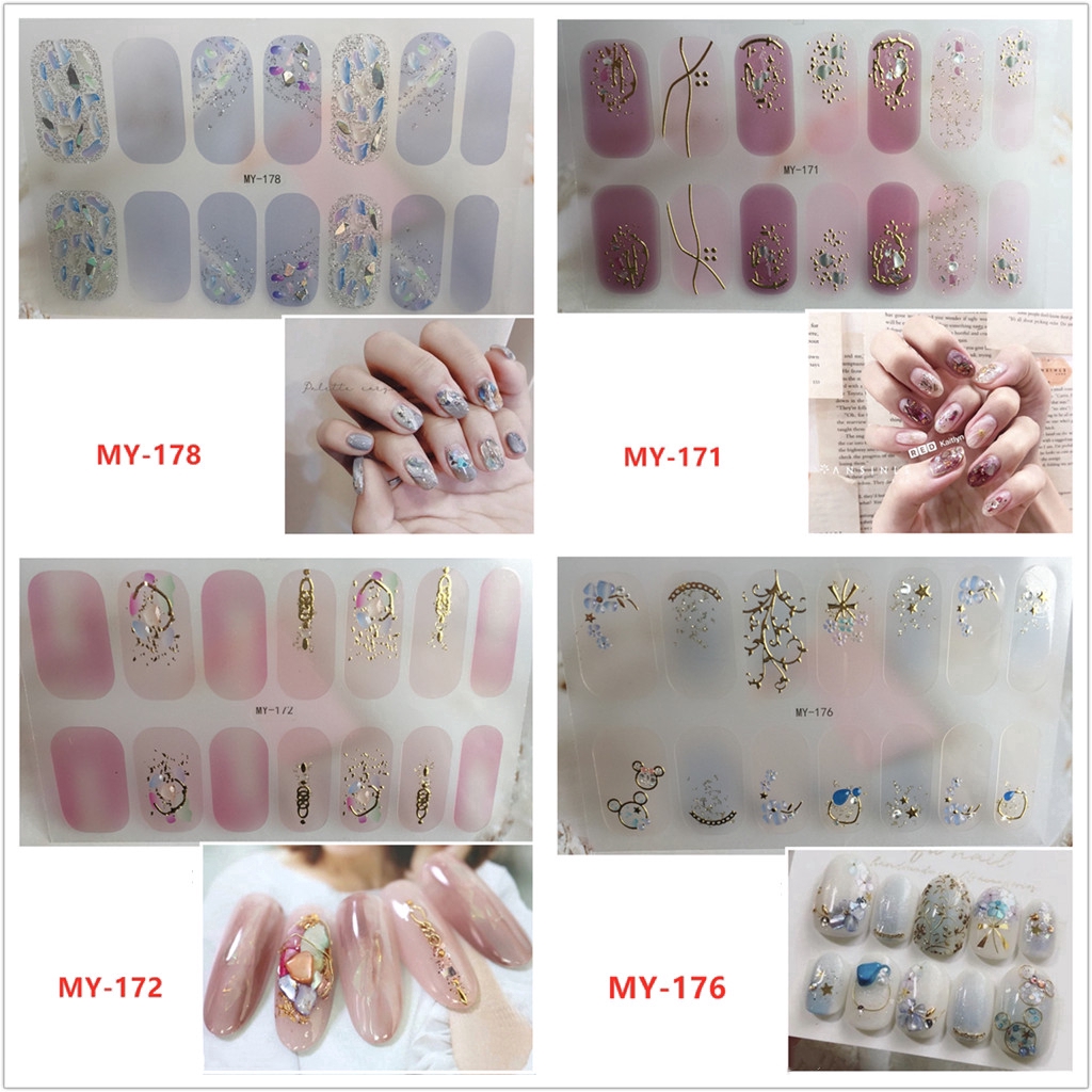 Stiker Kuku 3d Desain Berlian Mutiara Permata Warna-Warni Laser Gradasi Untuk Manicure My141-188