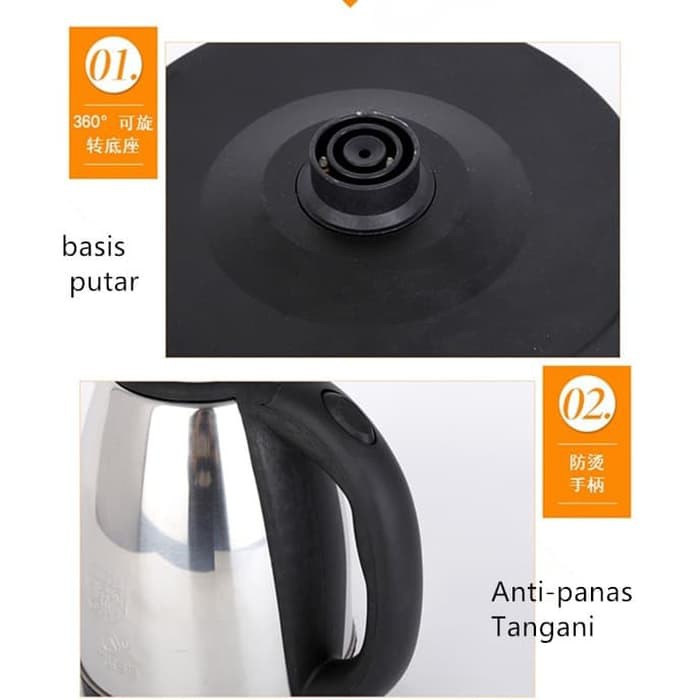 TEKO LISTRIK 2L ELECTRIC KETTLE 2 LITER PEMANAS AIR KAPASITAR BESAR KETTLE MASAK AER BODY STENLIS CORDLES ESKAN MUG KETEL LISTERIK