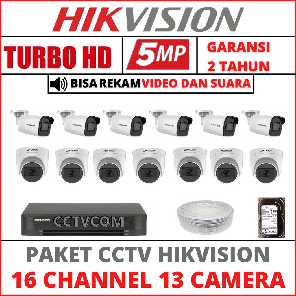 PAKET CCTV HIKVISION 5MP 16 CHANNEL 13 CAMERA TURBO HD KAMERA CCTV