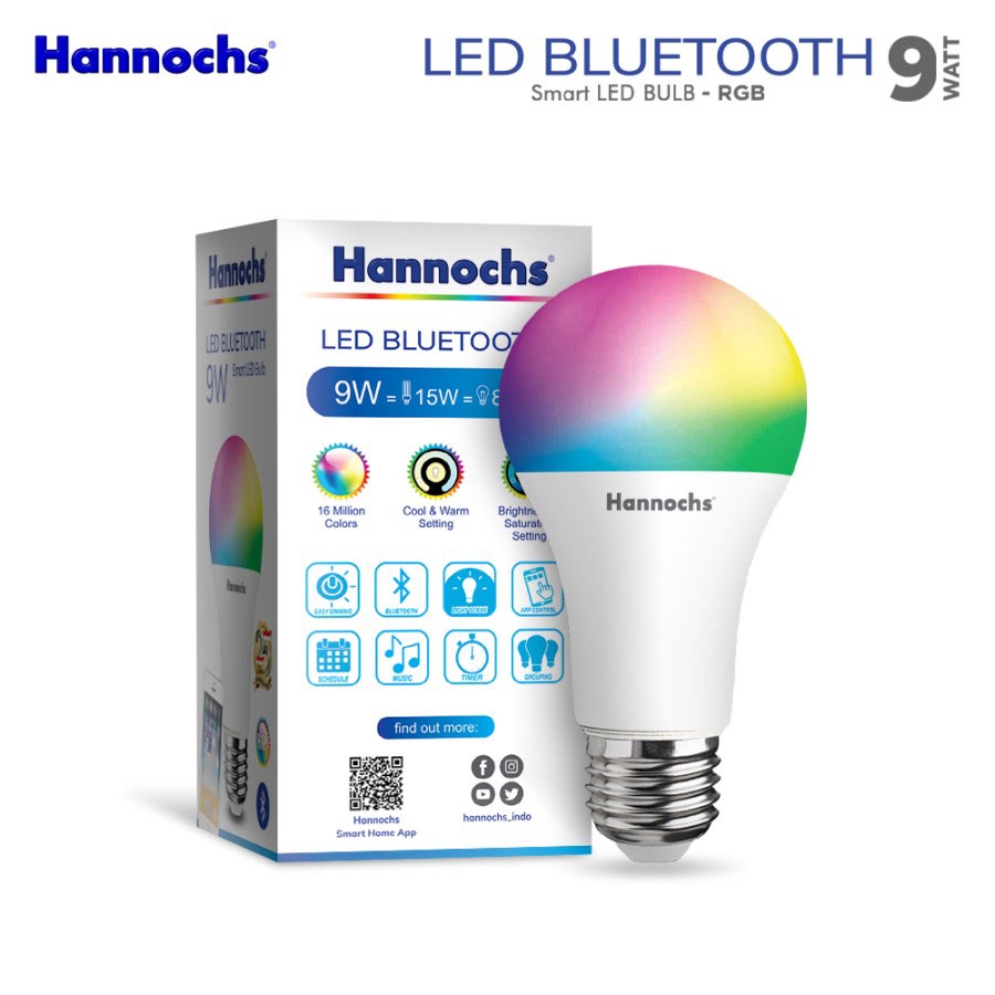 Hannochs Smart LED Bulb Bluetooth 9W RGB - 16 Juta Warna Lampu