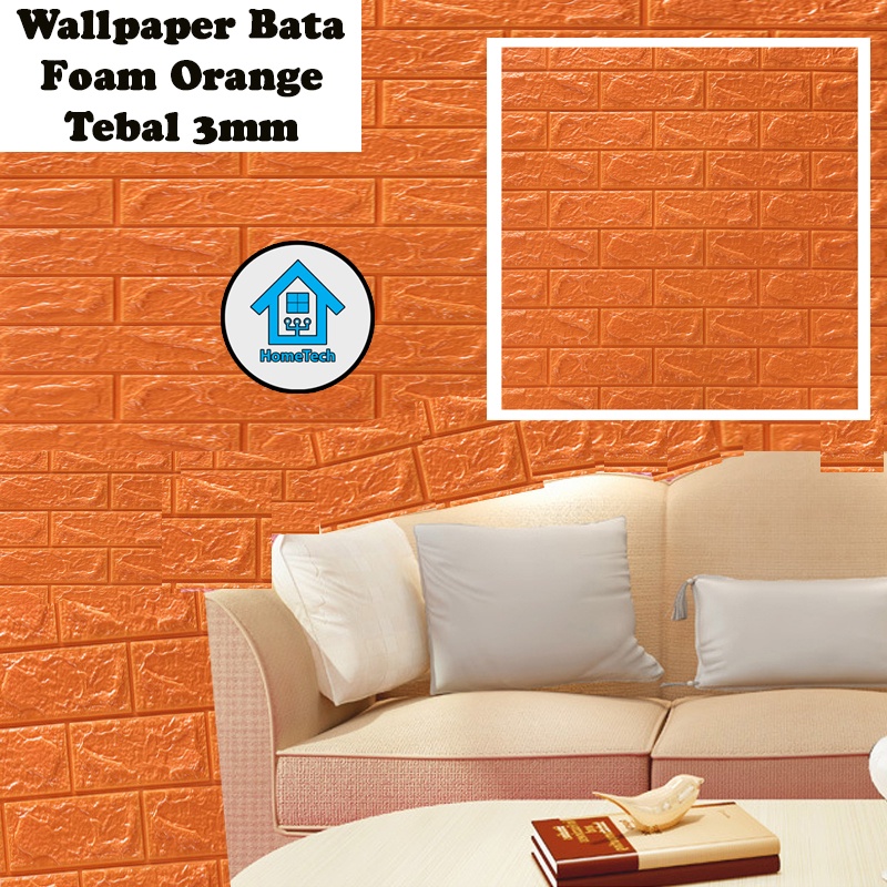 HT Wallpaper Sticker Foam Bata 3D Orange Premium Wall Paper Stiker Dinding