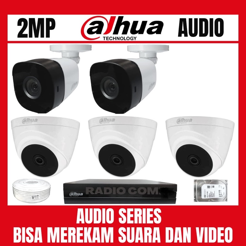 PAKET CCTV DAHUA 2MP 8 CHANNEL 5 CAMERA AUDIO BISA MEREKAM SUARA DAN VIDEO