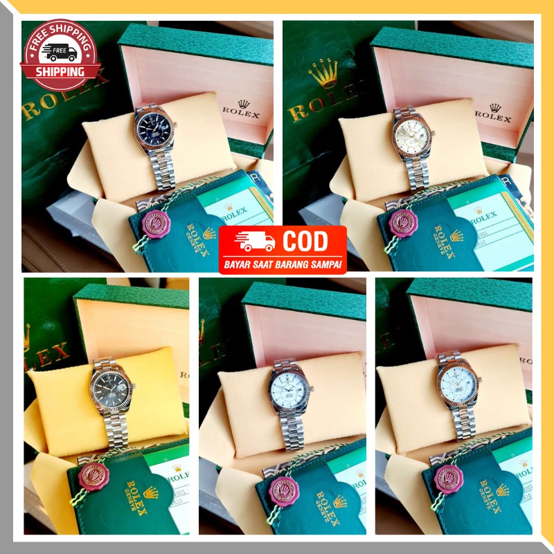 Jam Tangan Wanita Rolex Submariner Rantai Original Date Cewek Analog Terbaru Bisa Cod