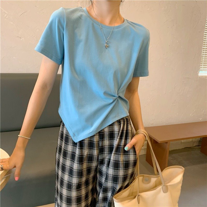 XIAOZHAINV Korean Style Kaos Lengan Pendek Wanita Crop Top 0091