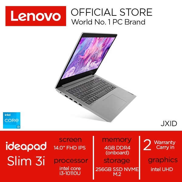 Laptop Lenovo Slim 3i JXID intel Core i3-10110U/4GB/SSD 256GB/14" FHD IPS