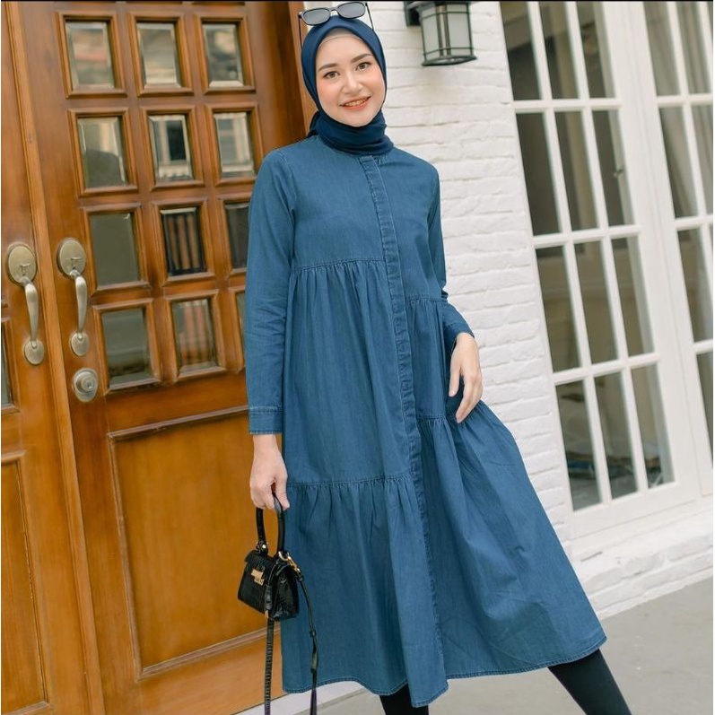 SIAP KIRIM Size M Shaima long Jeans maitara tunik jeans hl heaven lights