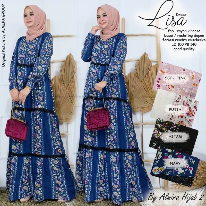 Gamis lisa  by Almira hijab bahan adem Dan nyaman