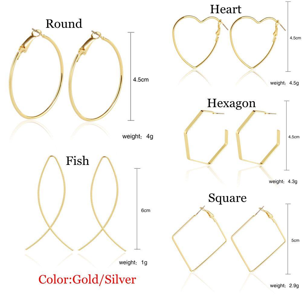 Anting Hoop Geometris Bunga Hati Persegi Bulat Hexagon Untuk Wanita