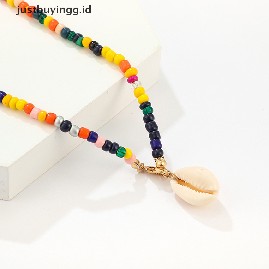 Kalung Choker Klavikula Lapisan Ganda Hias Manik-Manik Kerang Warna-Warni Gaya Boho Untuk Wanita