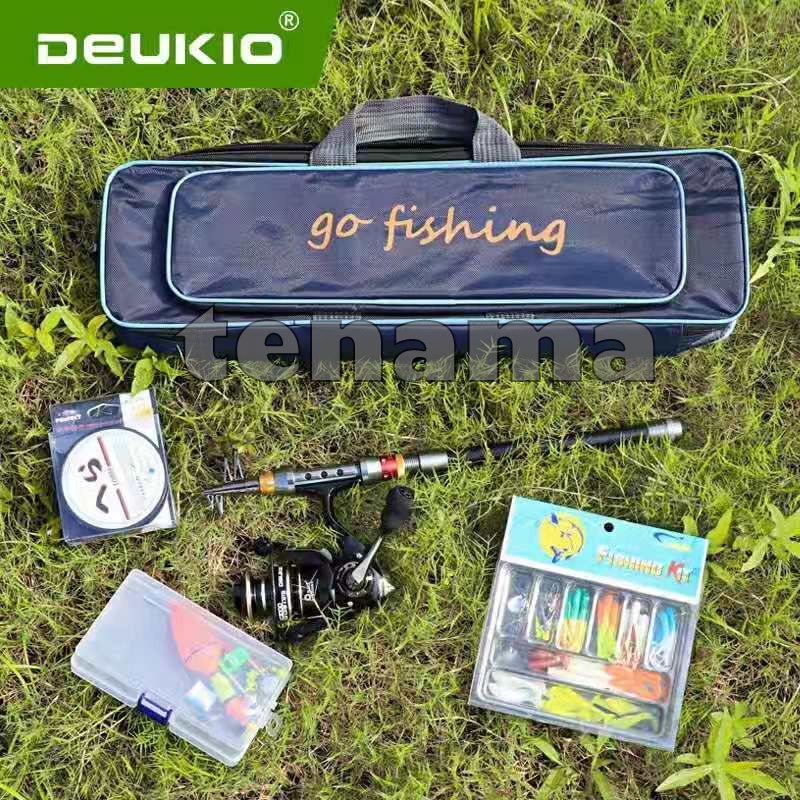 DEUKIO AC2000 Paket Pancing Set Reel Joran Rod Combo Umpan Bonus Tas