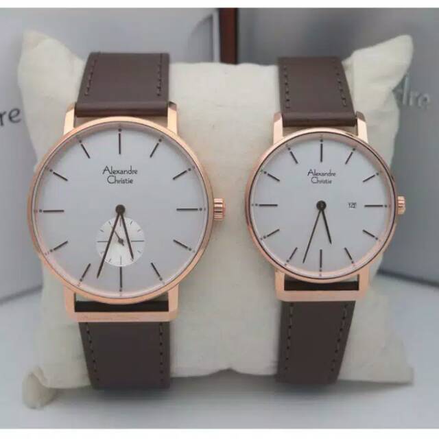 Alexandre Christie AC 8572 Rosegold Plat Putih Jam Tangan Couple