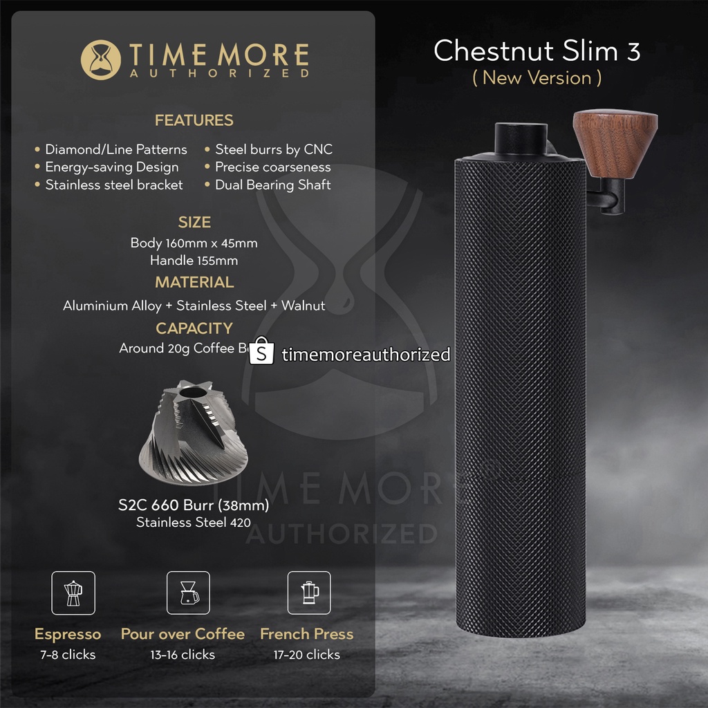 Jual Timemore Hand Coffee Grinder Chestnut Slim 3 with S2C Burr Alat Giling Kopi Manual 100