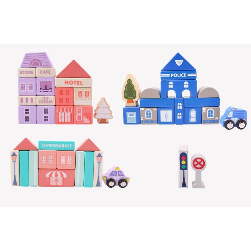 city building block 115 pcs / mainan blok kayu / wooden toys