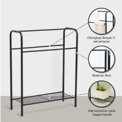 Rak Jemuran Handuk 63.4x25x80.3 Cm - Hitam / jemuran pakaian / stand hanger / TOWEL STAND TRAY BLACK