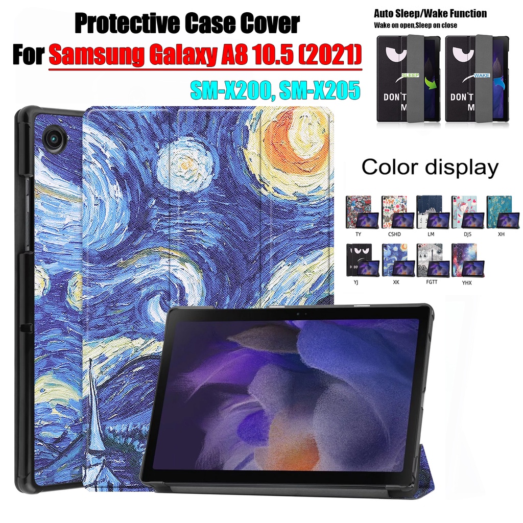 Untuk Samsung Galaxy Tab A8 10.5 (2021) SM-X200 SM-X205 X200 X205 Fashion Tri-fold Painted Pattern Flip Cover Stand Case