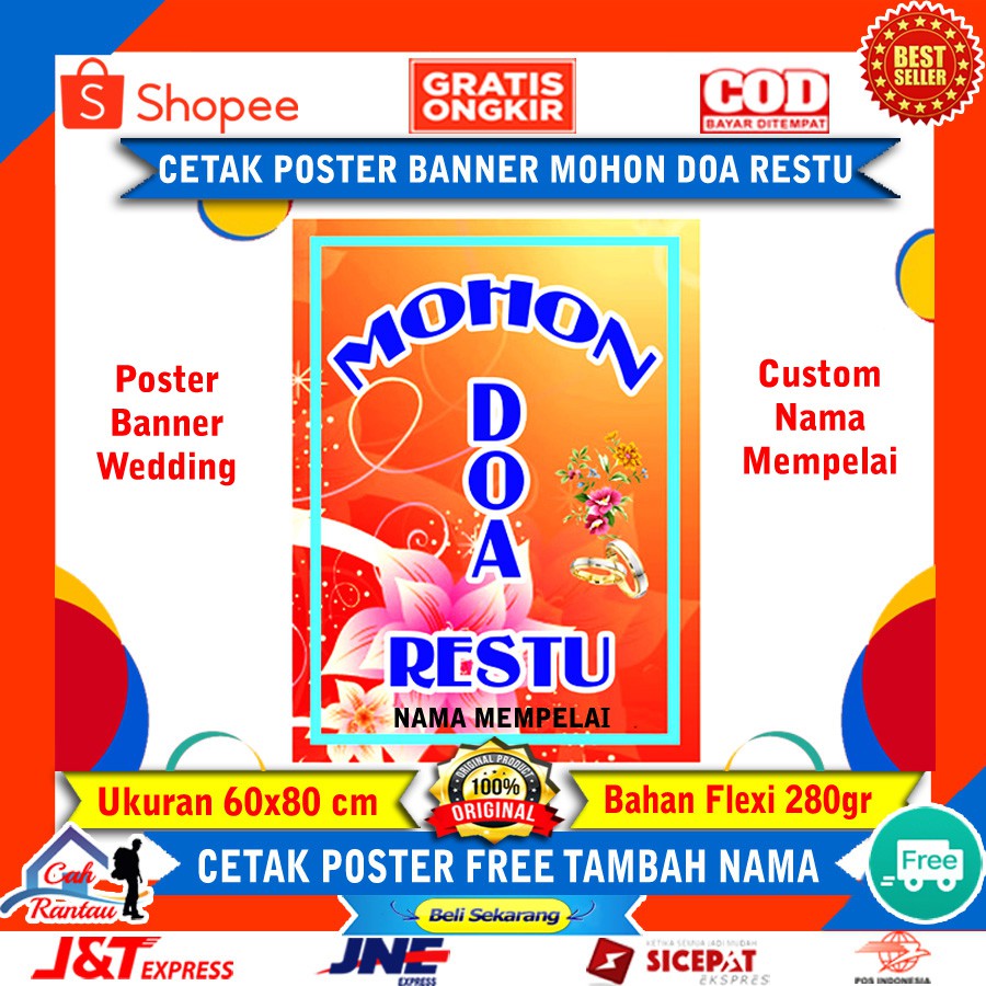 Spanduk Banner Poster Dekorasi Happy Wedding Pernikahan Anniversary Mohon Doa Restu Free Custom Nama