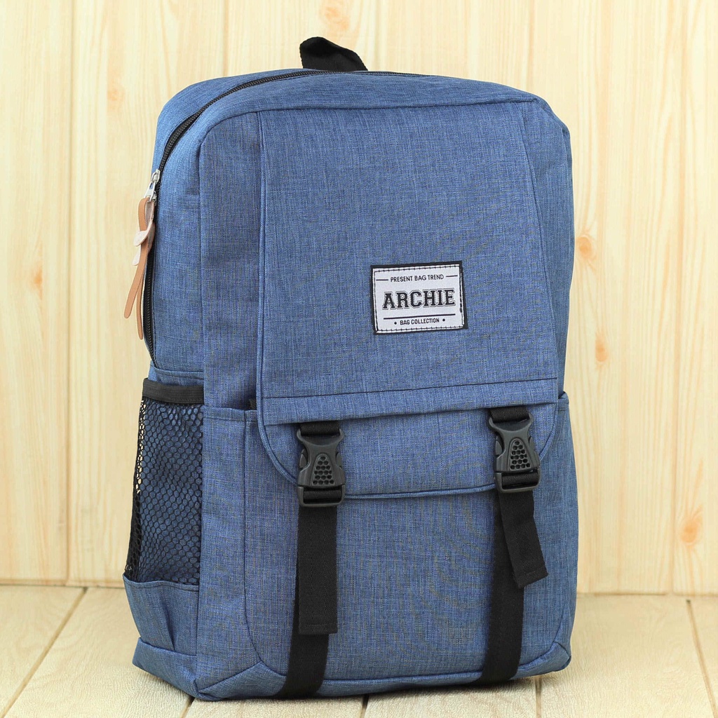 Tas Ransel Cewe Gendong Archie Tancepan Logo Tengah Biru Fashionable Backpack Multifungsi Terbaru