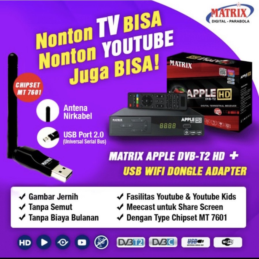 STB MATRIX APPLE DVB-T2 PLUS DONGLE MATRIX MT-7601 ORI