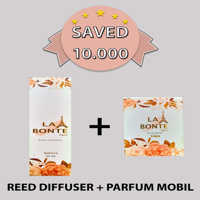 LaBontePARIS PAKET HEMAT ~ C ( 1 Reed Diffuser 50ml + 1 Parfum Mobil Gantung Kotak 8ml )