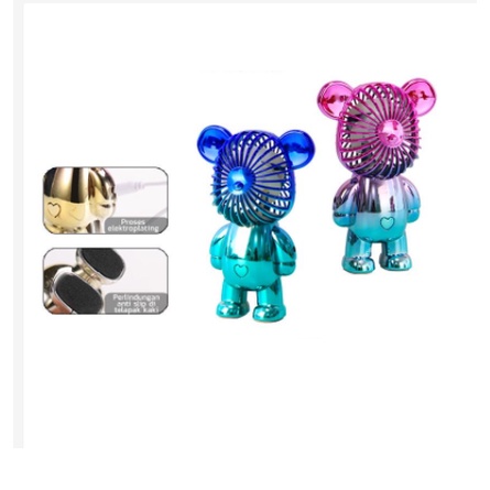 Kipas Angin Mini Portable Karakter Bearbrick VIRAL Meja USB Cas 3 Pengaturan Kecepatan Bentuk Beruang Alas Anti Selip Bagian Bawah Beruang gradiasi Unik lucu