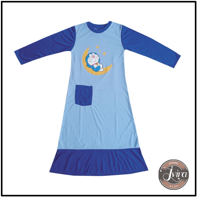 Dress Anak Karakter Doraemon Ukuran (S-M-L-XL) / Gamis anak karakter doraemon / Dress anak gambar doraemon / Baju Anak