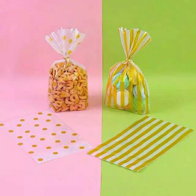 PLASTIK COOKIES CUPCAKE PERMEN POLKADOT LINE GOLD