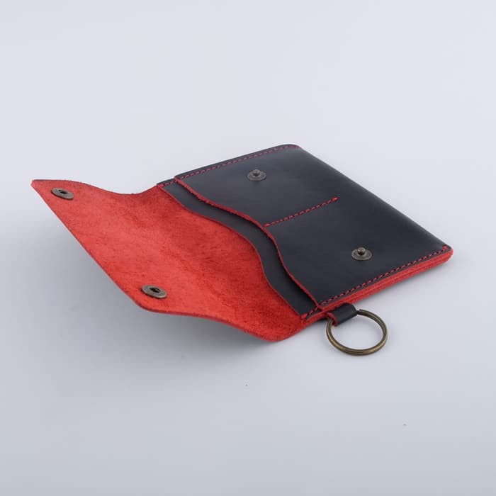 Dompet Passport model gantung kulit sapi asli hitam merah - PHPW092