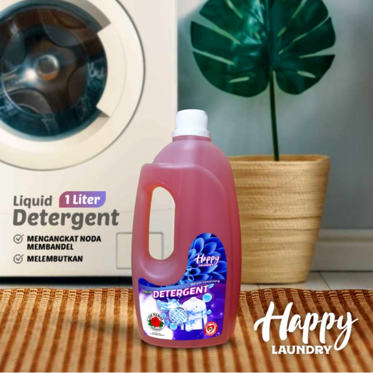 Happy Laundry Sabun Cuci Baju Deterjen Cair Laundry BEST QUALITY Liquid Detergent 1 Liter Cap Mawar Indonesia - IZIN KEMENKES