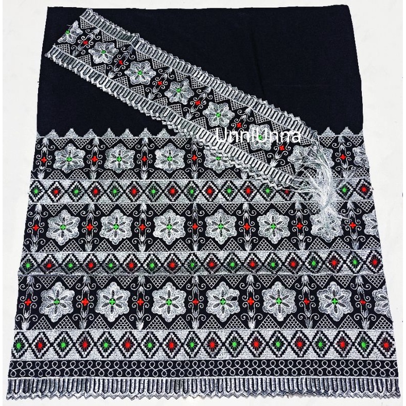 Tapis Bordir Kain Hitam-Silver Etnik Set (Sarung & Selendang) Songket Pesta Khas Lampung TB3-12
