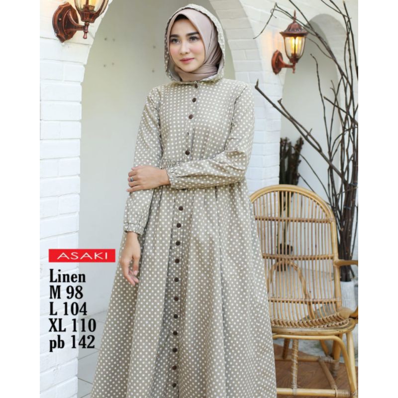 Gamis Asaki Linen Premium Import Terbaru Hight Quality/142 cm/
