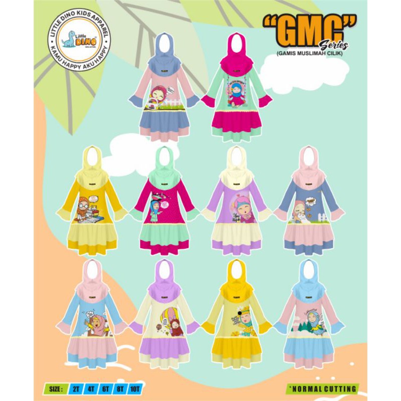 Gamis Anak Perempuan Gamis Kaos Busana Muslim Anak Katun Combed Little Dino Usia 2 3 4 5 6 7 8 9 10 