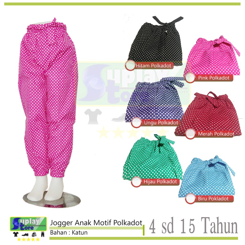 Celana Jogger Anak Perempuan usia 4 sd 15 tahun Motif Polkadot