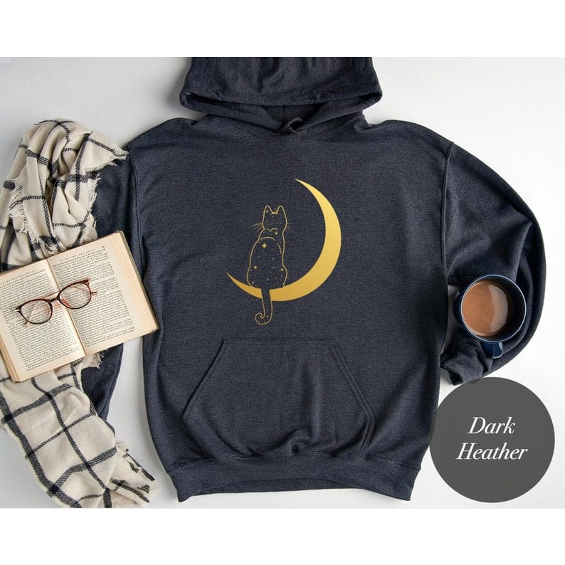 Kucing di bulan Jumper Hoodie || SIZE M - L - XL || Sweater hoodie cat on the moon Lucu ( Pria &amp; Wanita )