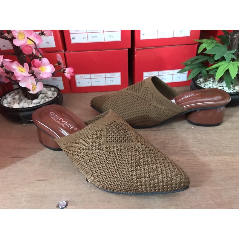 GRAVICI - Sepatu Slip On Mules Wanita Bahan Rajut Import AR 01