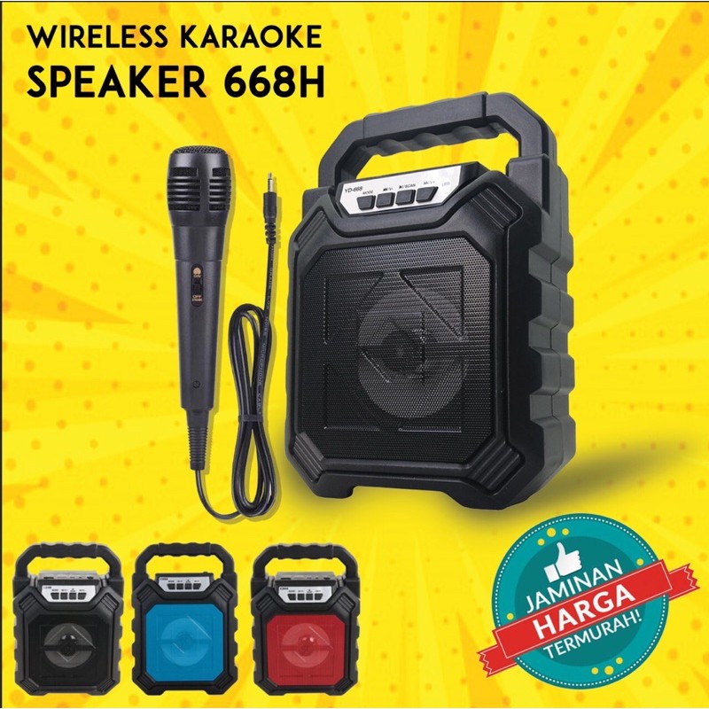 Speaker Aktif Mic Bluetooth Wireless Portable BT 668 Speaker Plus Mic Stereo Megabass