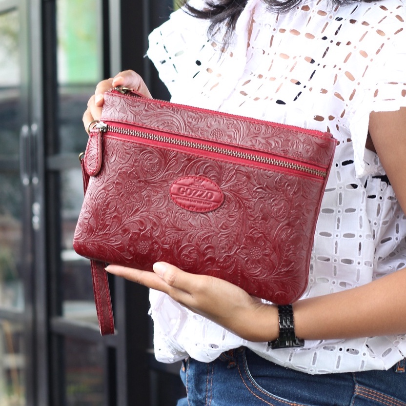 CLUTCH WANITA KULIT SAPI ASLI LAILY BATIK DOUBLE ZIPPER / FREE GRAVIR NAMA DI CLUTCH