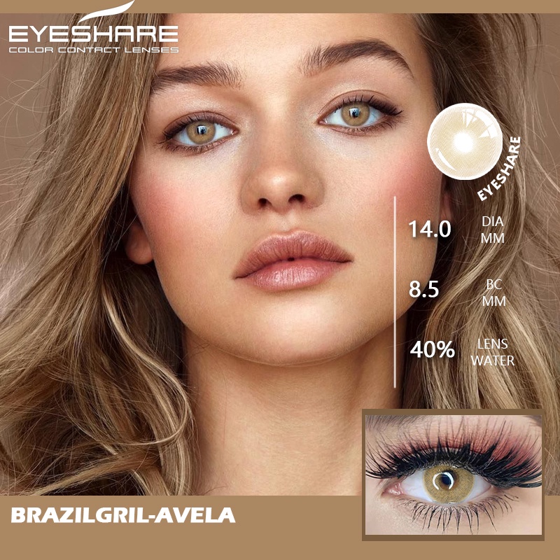 1 Pasang Lensa Kontak Berwarna Diameter 14.0MM Normal &amp; Minus(0.00) Kadar Air 40% / Mata Korea / Free Lencase/ Softlen Berwarna/ Lensa Warna BRAZIL GIRL AZUL/GRAPHITE