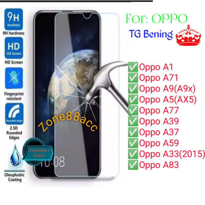 Oppo A1 A71 A9 A5 A77 A39 A37 A59 A33 A83 Antigores Bening Tempered Glass Screen Guard protector TG