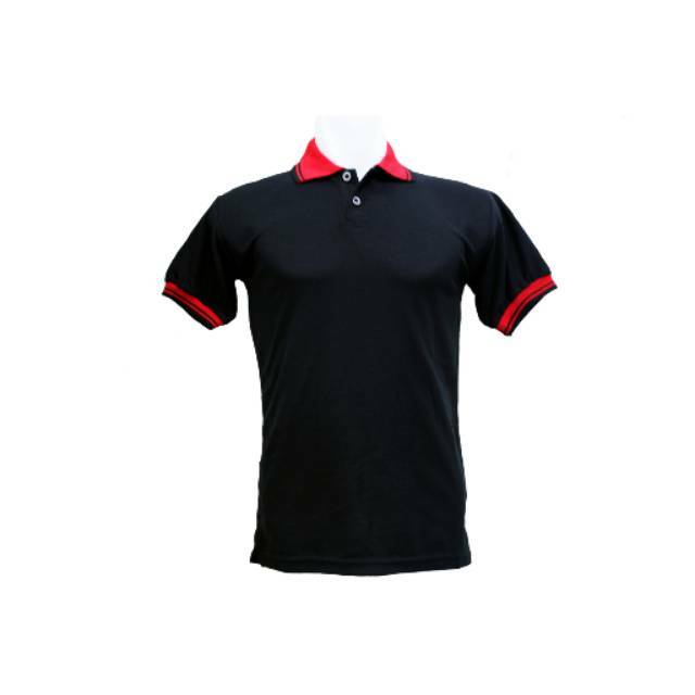  Polo  Shirt Kaos  Kerah Hitam  Kombinasi Merah  Baju Pria 