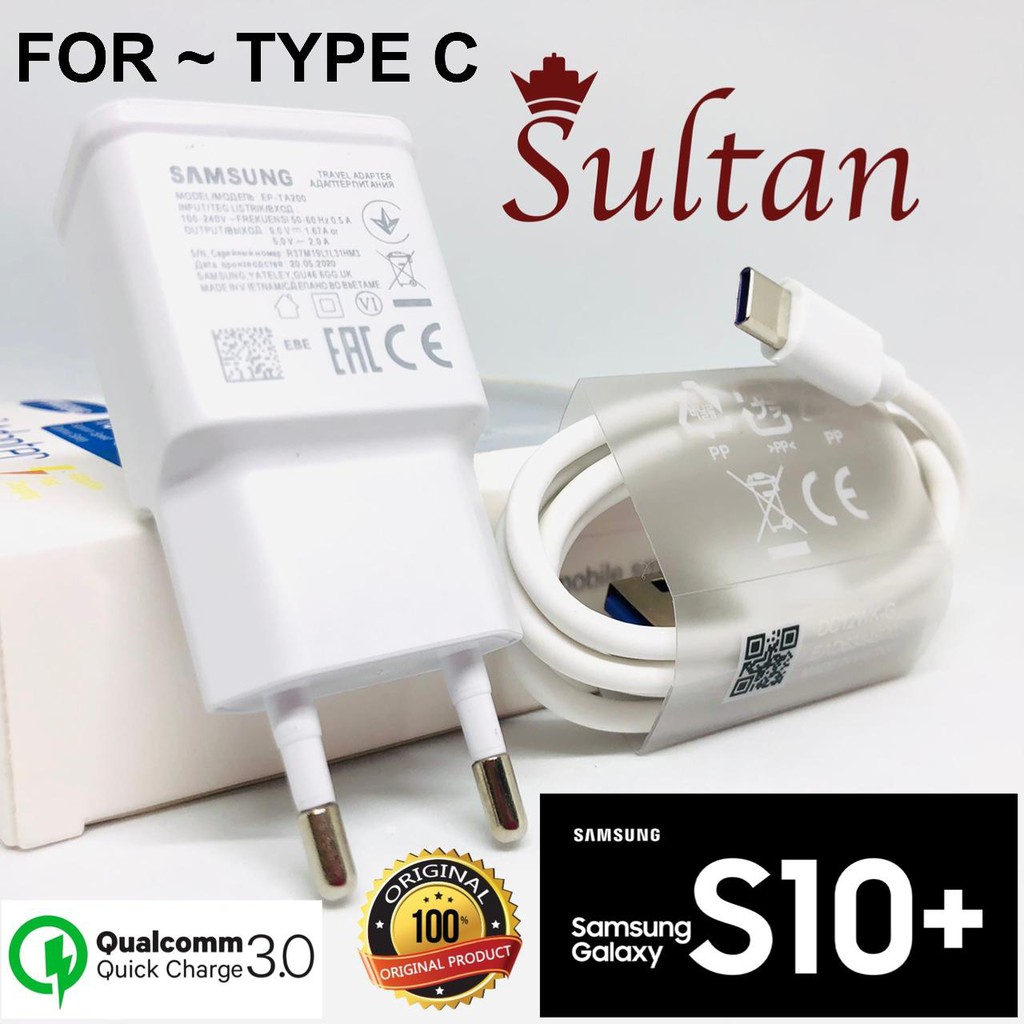 TRAVEL CHARGER samsung s10+ CASAN SAMSUNG S10 PLUS TYPE C &amp; MICRO fastcharge QC 3.0 original