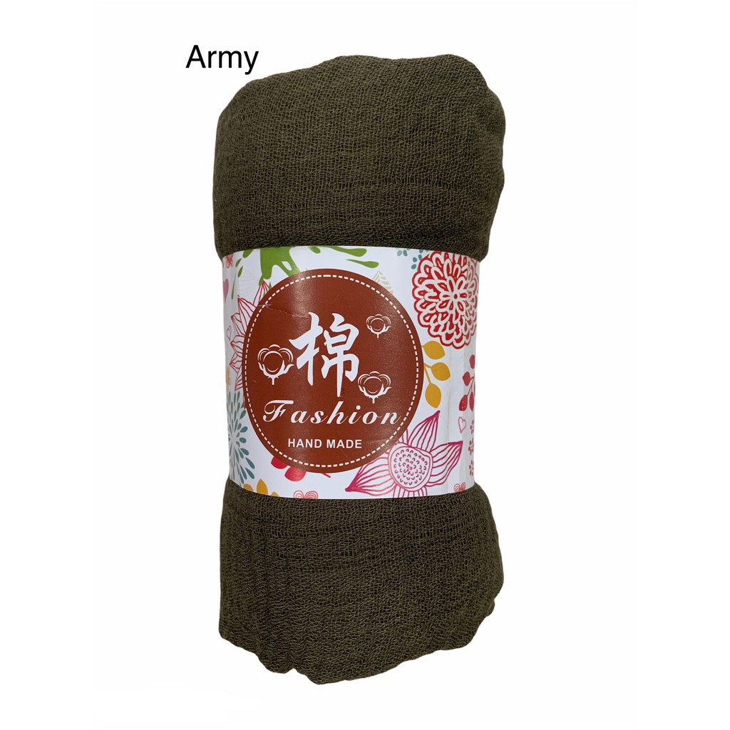 RI04-RI06 FUNSTORE HIJAB PASHMINA CRINKLE SHAWL COTTON WIDE JILBAB BAHAN KATUN PREMIUM IMPORT-Army