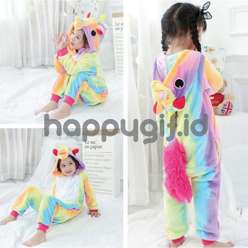 KOSTUM PIYAMA ONESIE BAJU TIDUR ANAK UNICORN KID MILKY + SOFT PURPLE