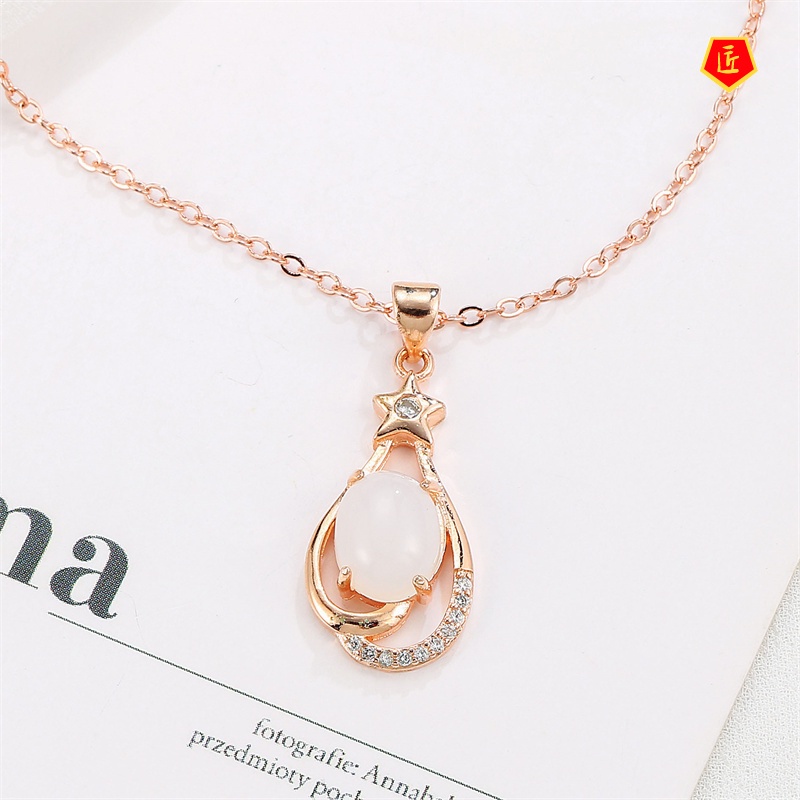 [Ready Stock]Fashion Hetian White Jade Pendant Necklace Women's Simple Elegant