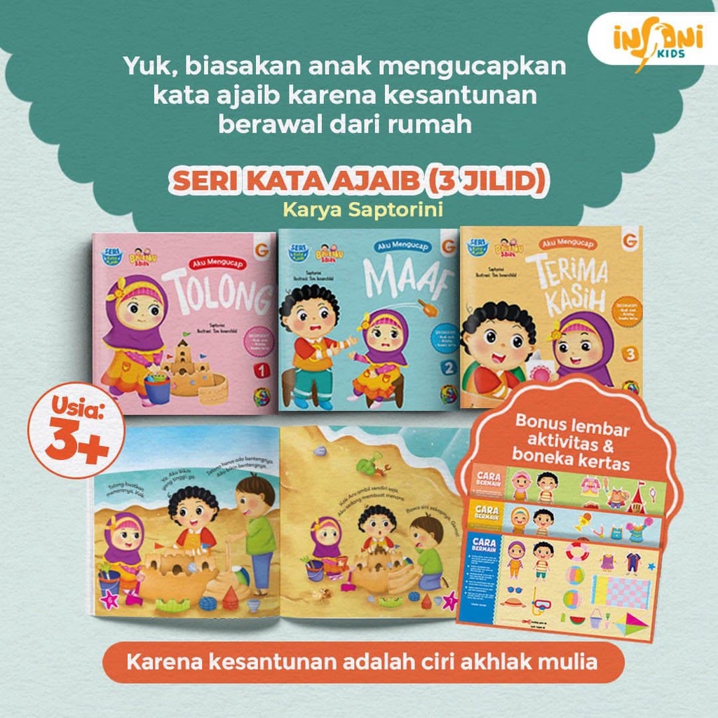 BUKU ANAK ISLAMI "3 KATA AJAIB" - UNTUK ANAK 3 TAHUN+ - 1 SET 3 BUKU