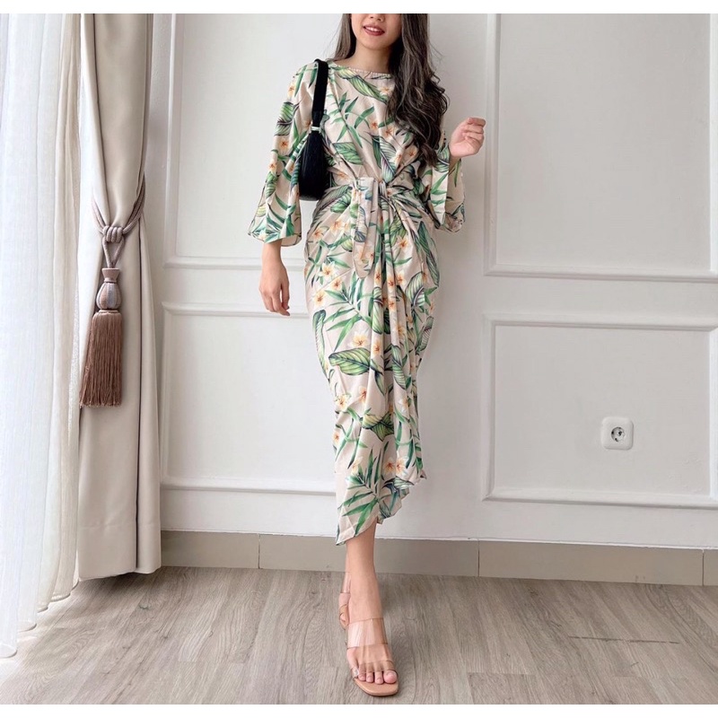 DRESS WANITA KOREA PANJANG PREMIUM IMPORT BANGKOK GAMIS KAFTAN LENGAN TEROMPET ALA KOREAN STYLE DRES