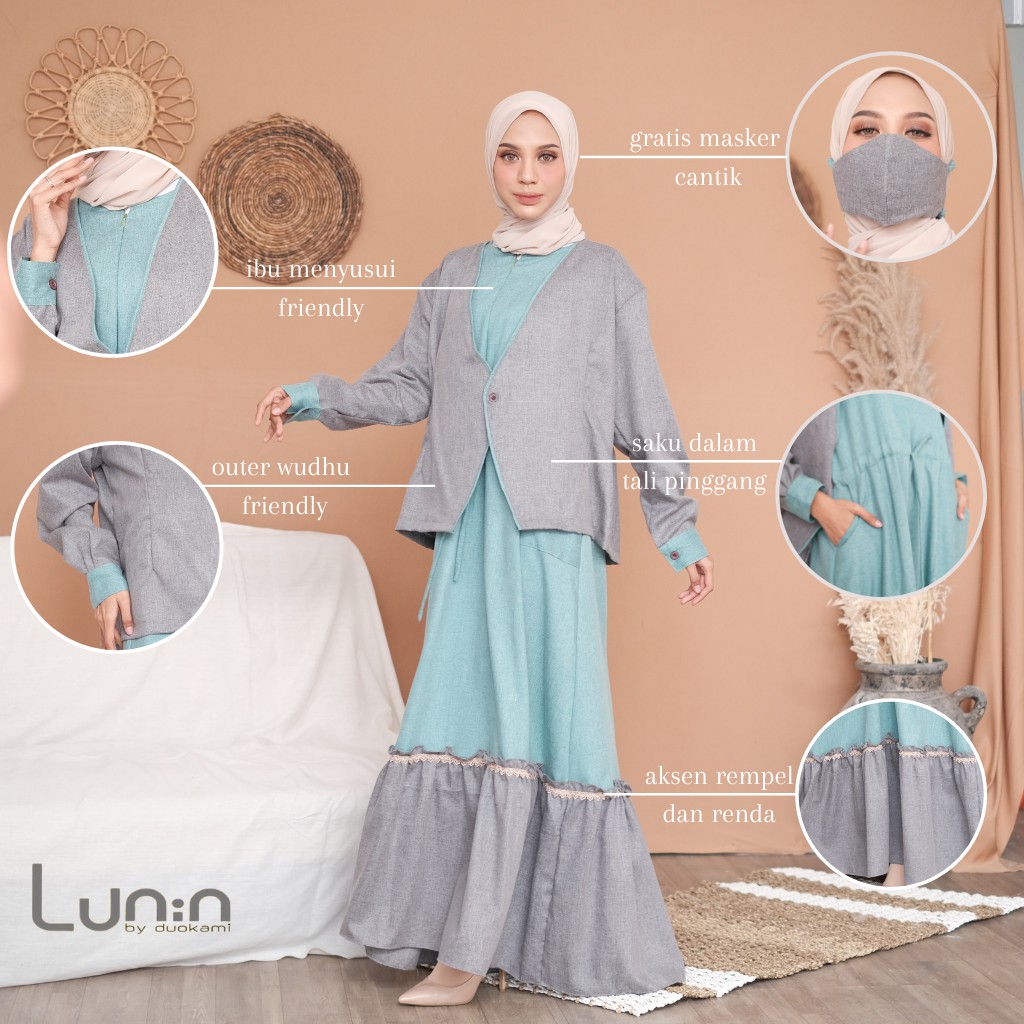 LUNIN NEWCOLL V1 SKY-BLUE GAMIS SYARI SET / GAMIS WANITA / GAMIS REMAJA / DRESS MUSLIM /GAMIS JUMBO