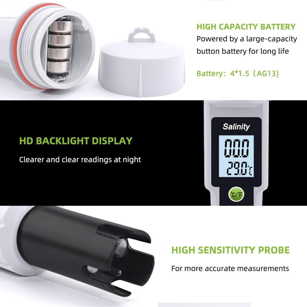 Salinometer Salinity Meter Test Pen 2in1 Salinity and Temperature 0~199.9ppt Digital