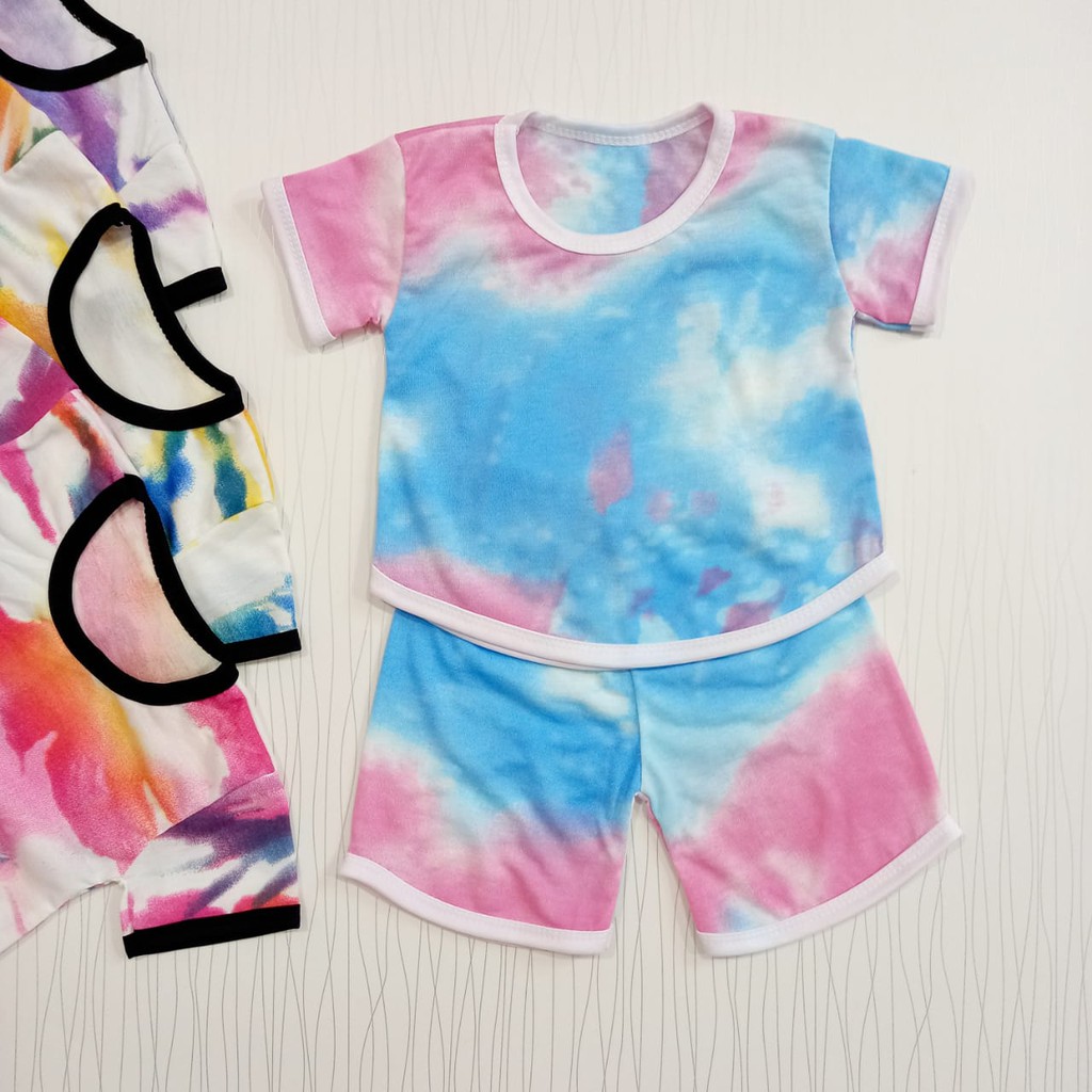 setelan pakaian anak perempuan tie dye usia 0-12 bulan